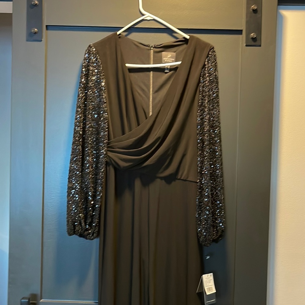 Adirianna Papell black long sleeve jumpsuit with sequins.